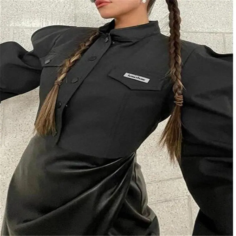 Damen T-Shirts Briefdruck Schwarz Lange Puffärmel Knöpfe Übergroßes Sweatshirt Herbst Weibliche Designer Streetwear Party Outfit ASTS856244