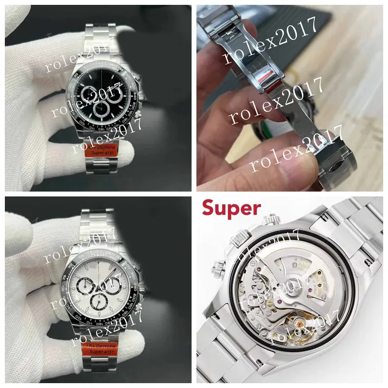 AR + Factory Mouvement automatique pour hommes 126500 Super Asia Clone 4130 Chronographe mince 40 mm Cadran blanc noir Lunette en céramique de haute qualité Montres-bracelets à lunette en céramique