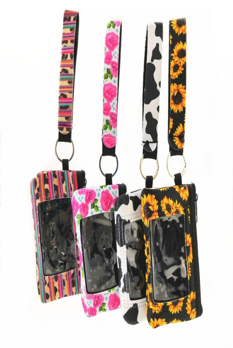 Imprimer léopard vache fleur multifonction néoprène passeport couverture porte-carte d'identité bracelets pochette porte-monnaie avec porte-clés high9887150