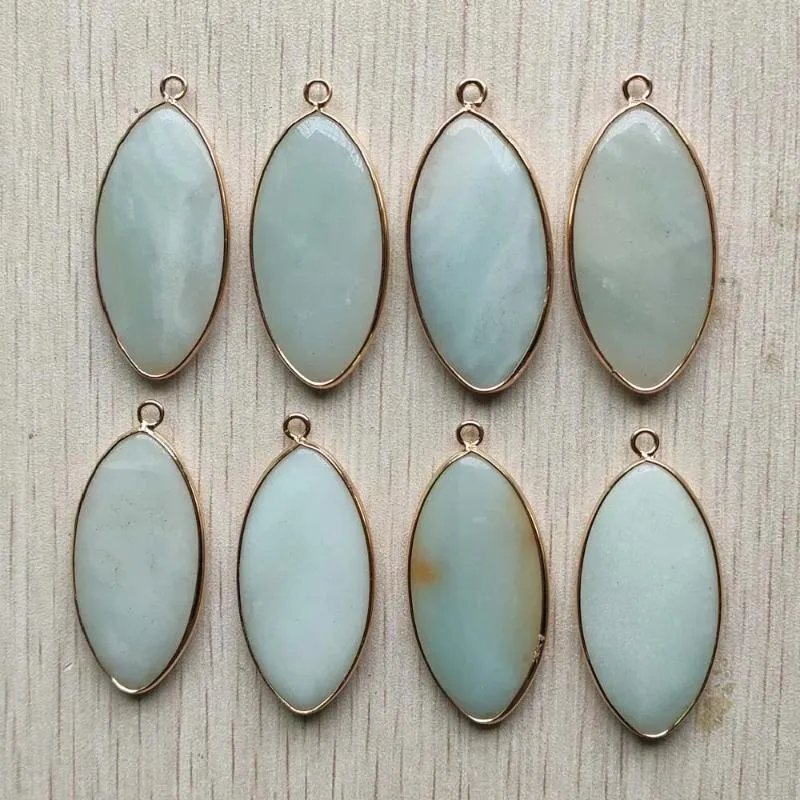 Pendentif Colliers Mode Naturel Amazonite Cheval Oeil Forme Or Couleur Pendentifs Latéraux 20x40mm Pour La Fabrication De Bijoux 8 pcs/lot En Gros