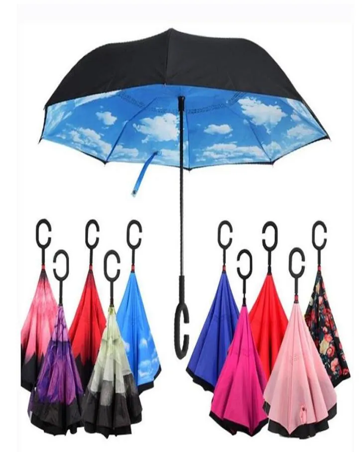 Guarda-chuvas reversos CHand Guarda-chuva reverso à prova de vento de camada dupla invertida de dentro para fora Suporte guarda-chuva à prova de vento para carro guarda-chuva invertido 7296998