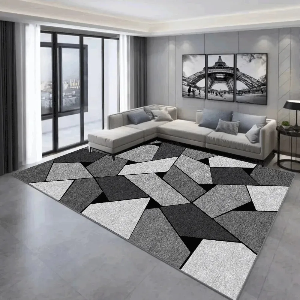 Gray Geometric Carpet Crystal Velvet Material Mat Bedroom Bed Home Living Room Sofa Study Cloakroom Decorative 240108