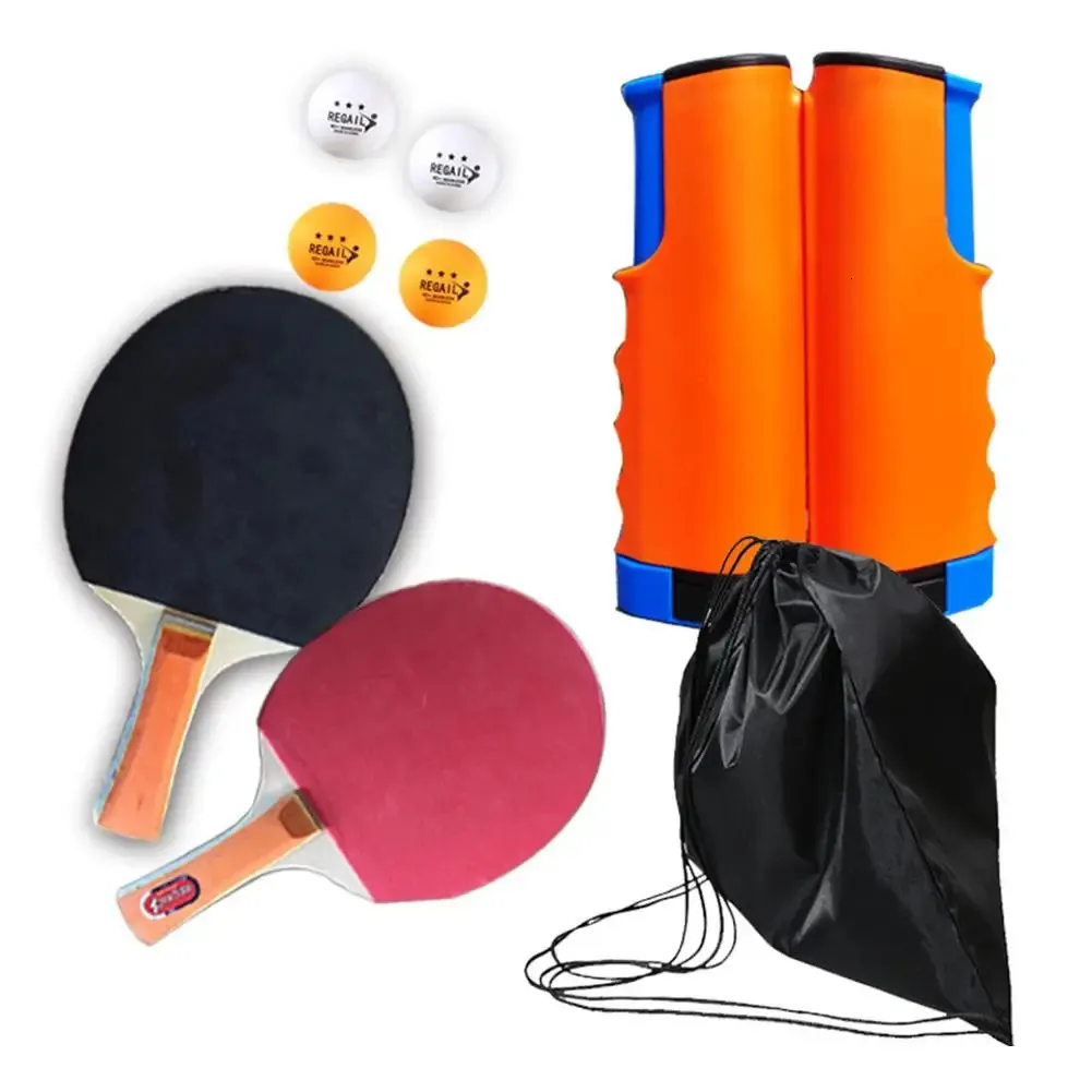 Bord Tennisracket Set Portable Telescop Ping Pong Paddel Kit med utdragbart NET 4 BALL Dåliga familjespel Set 240106