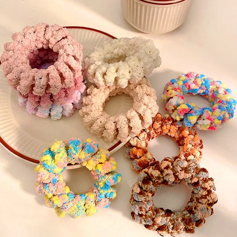 Plush Elastic Hair Bands Women Winter Flocked Spiral Hair Ties Ponytail Holder Coil Hair Rope Headwear Hair Accessories