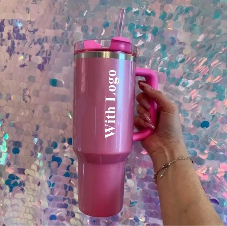 Winter Roze Shimmery Co-branded Target Red 40oz Quencher Tumblers Cosmo Parada Flamingo Valentijnsdag Cadeau Cups 2e Auto mokken