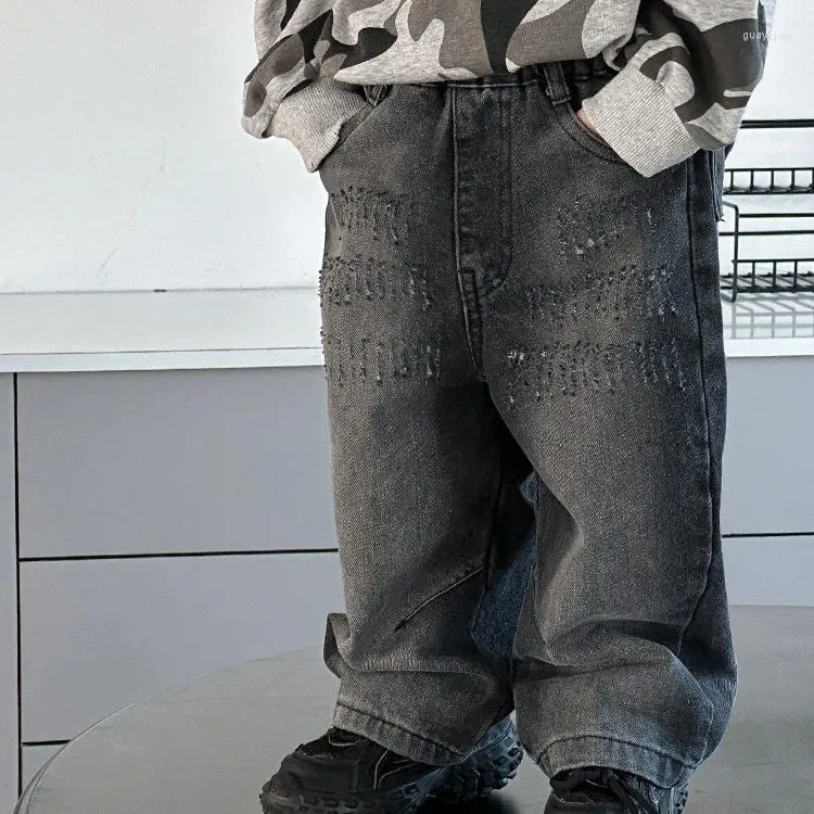 Hosen Junge Jean Hosen 2024 Frühling Und Herbst Kind Jungen Mädchen Kinder Rasierte Weiße Jeans Hose