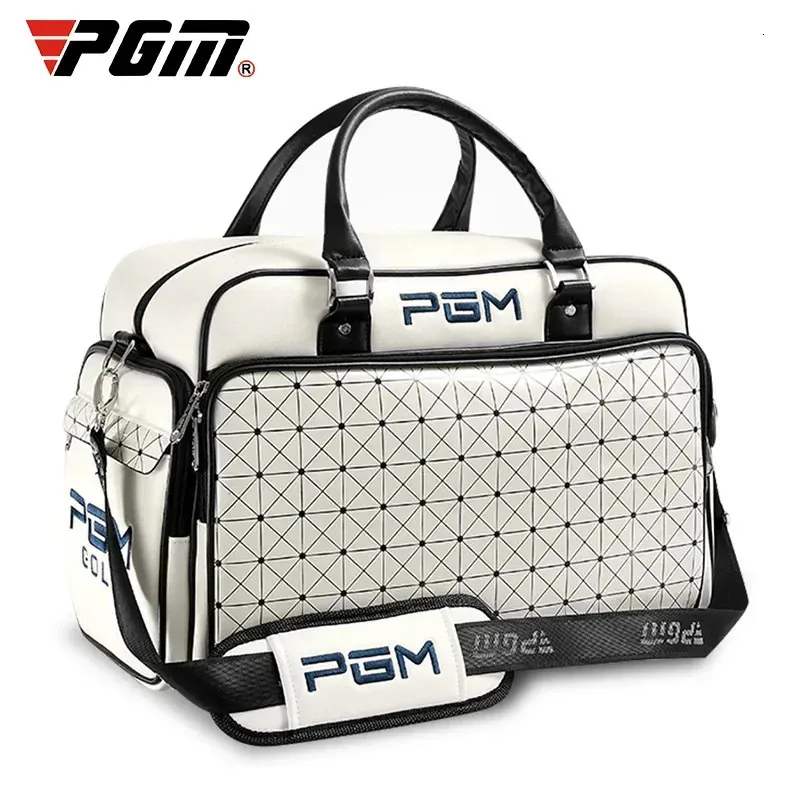 Pgm sacos de golfe grande capacidade sacos de roupas de golfe de couro à prova dwaterproof água sapatos de golfe saco dupla camada bolsas esportivas ywb016 240108