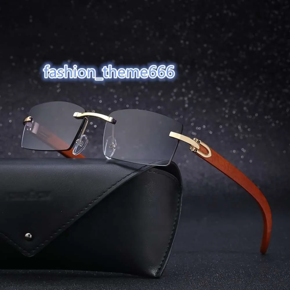 Wholesale Latest Trendy Mens Small Frameless Sunglasses Anti Blue Light Eyeglasses Frame Wood Grain Temple Men Shades Sunglasses