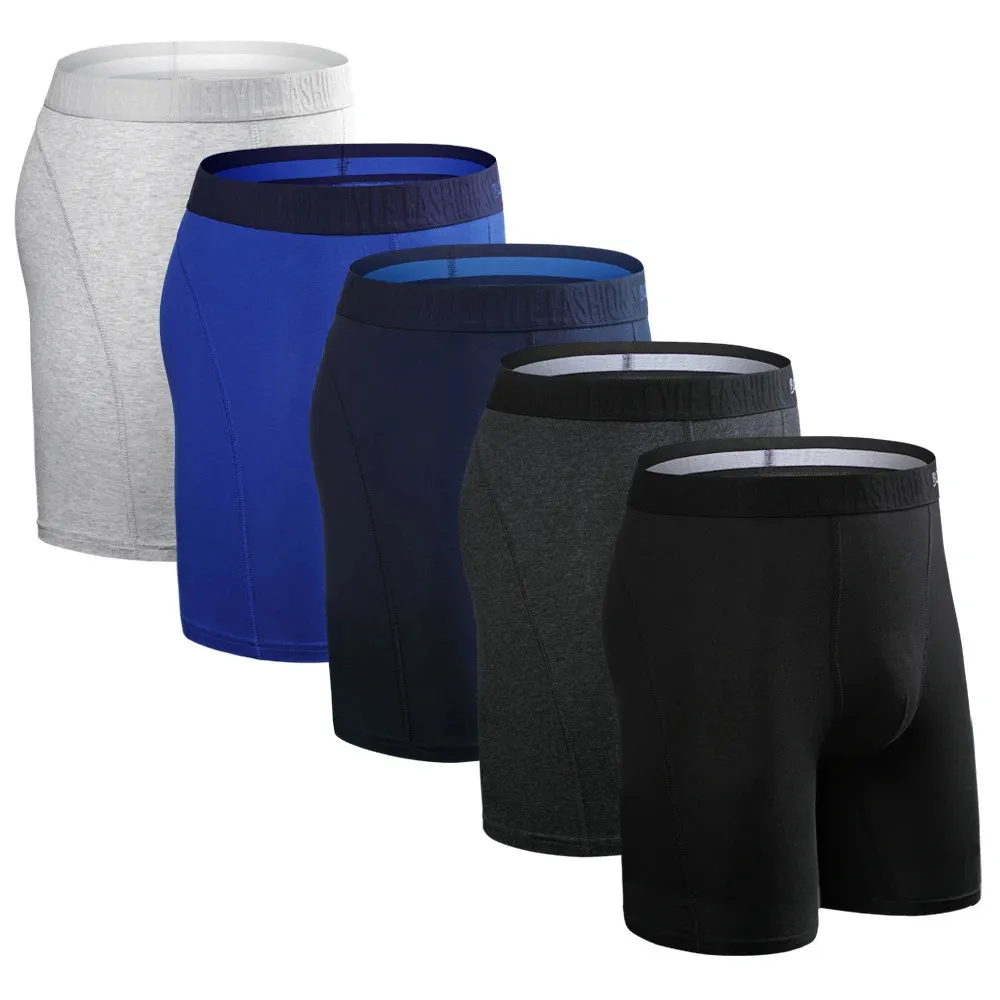 Marca 5 pçs / lote longo boxer homens roupa interior de algodão underware perna cuecas para conjunto sexy shorts homme pacote luxo 240108