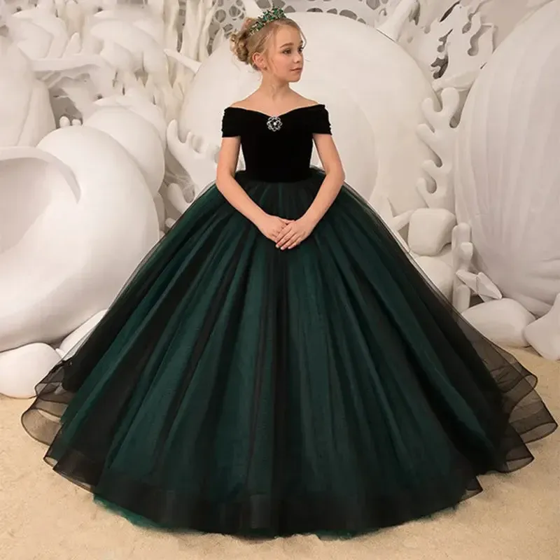 Elegant Flower Girl Dress Off Shoulder Tulle Ball Gown, Long Wedding  Party Dress, Custom Sizes Available Perfect for Special Occasions