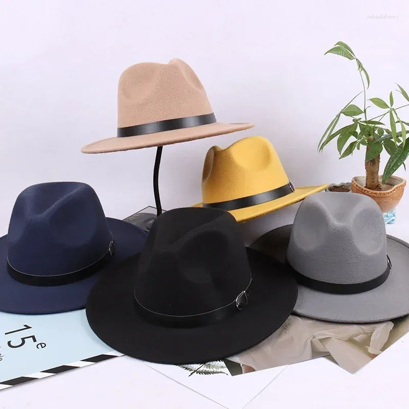BERETS Fashion Western Cowboy Men's Hat English Style Woolen Flat Top Brim Black European American Hats Accessories