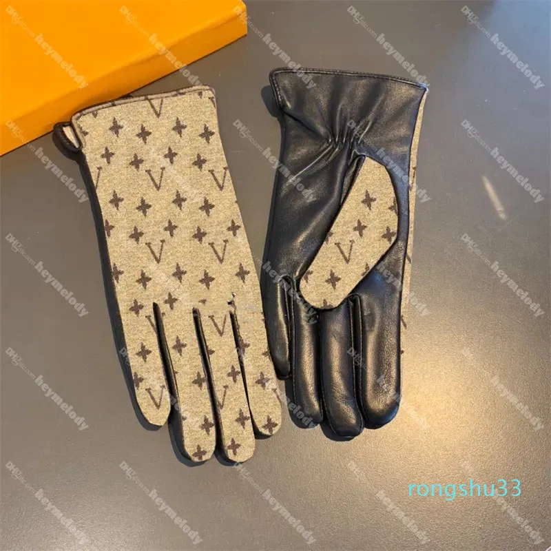 Gants imprimés trèfles à la mode gants chauds en cachemire gants en cuir de peau de mouton pour femmes