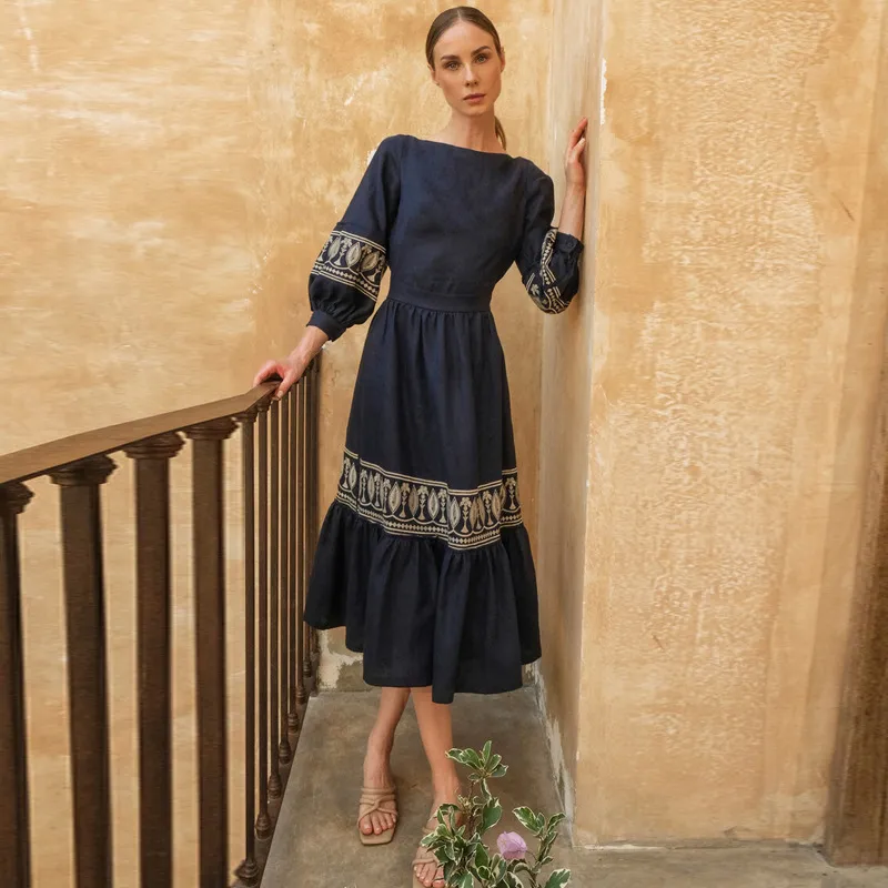 Same Style Womens Dress Black Mid Calf Long Sleeve Squared Neck Midi Dress  High Quality Milan Runway Style From Amyyao321, $105.47 | DHgate.Com