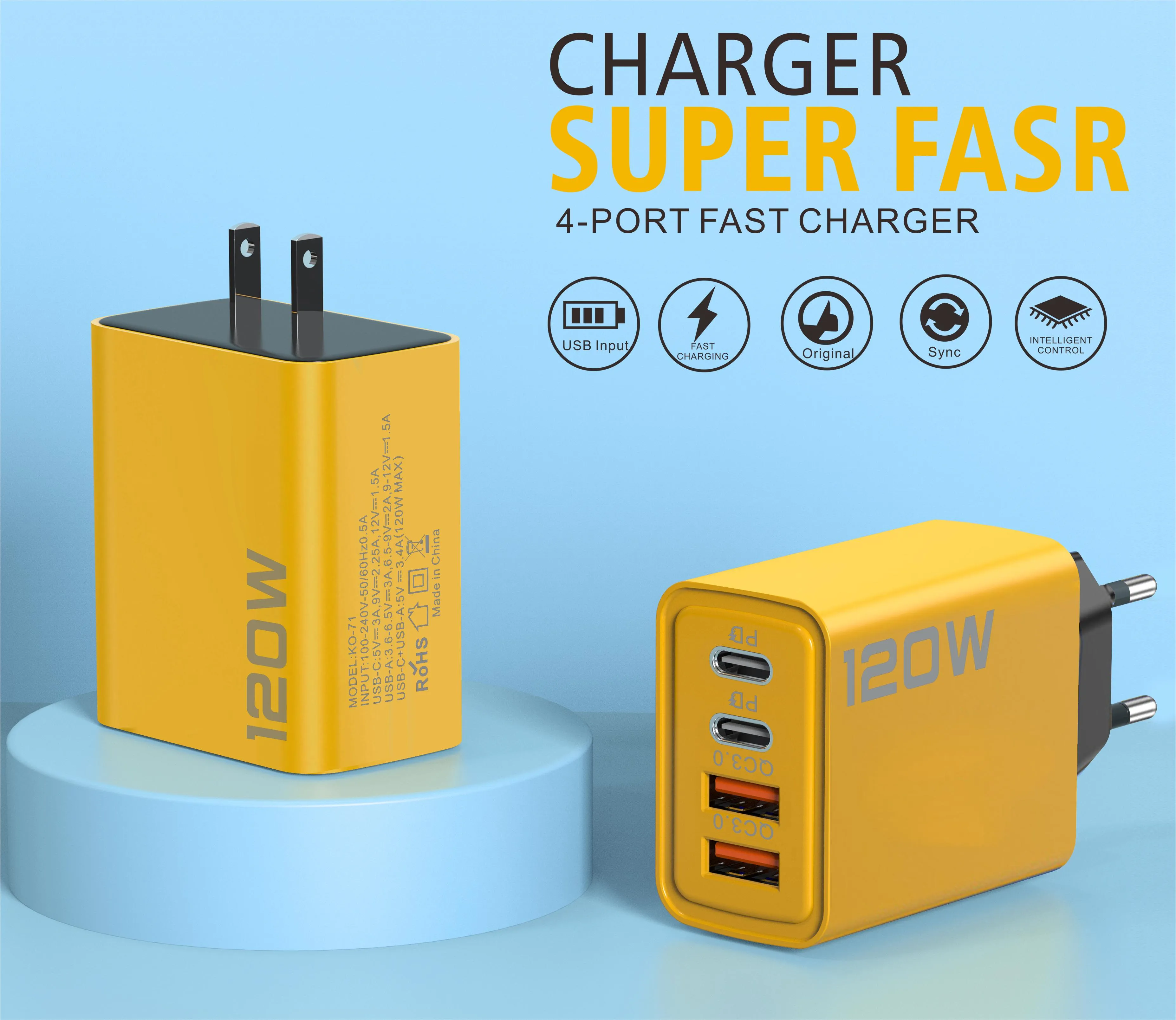 120W USB C Super Fast Charger Bumblebee 2PD+2USBパワー