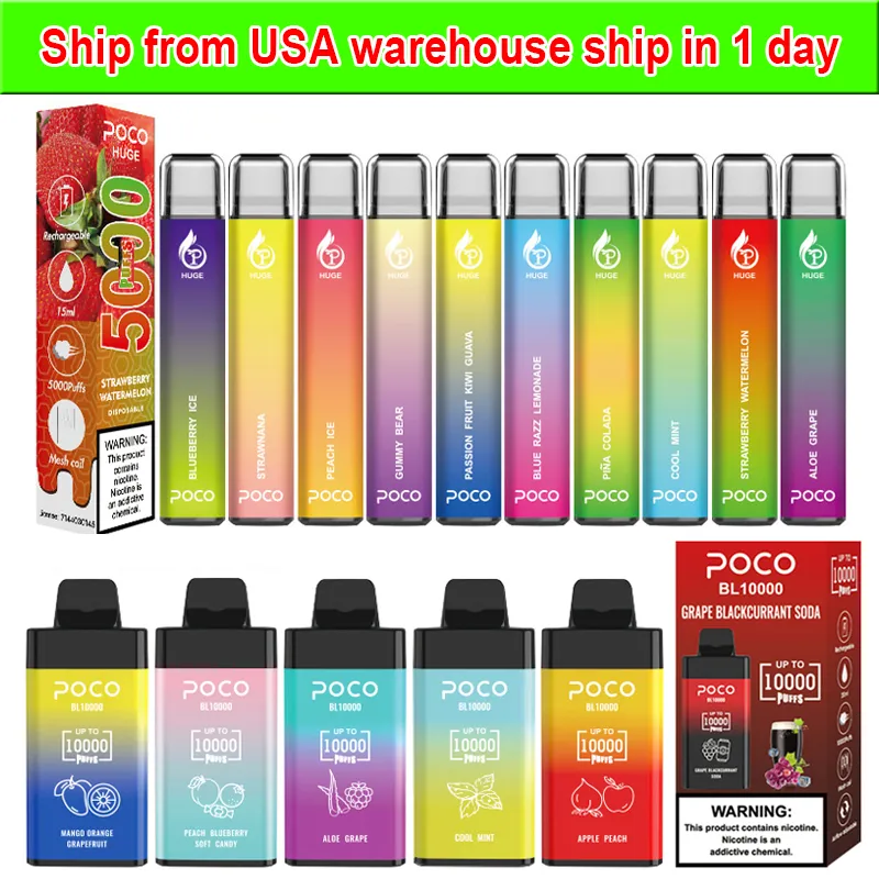 EU US Warehouse Original E Cigarette Poco BL10000 Disponible Vape Prefilled Pod 5000 10000 Puffs 650mAh Mesh Coil Type-C uppladdningsbara disbale ångor