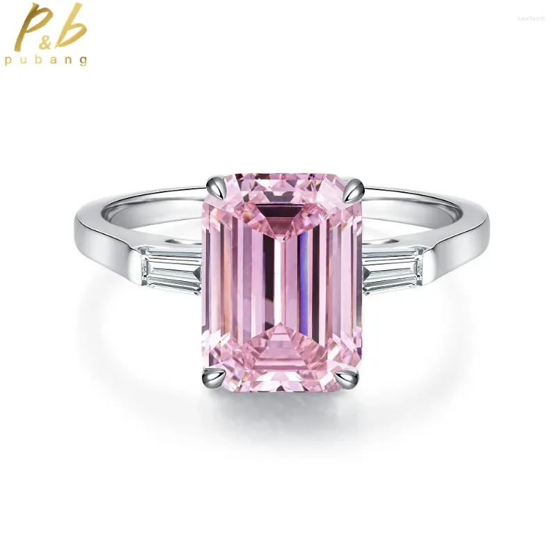 Anillos de racimo PuBang Joyería Fina Anillo de Diamante Sólido 925 Plata Esterlina Rosa / Verde Gema Creada Moissanite para Mujeres Fiesta Regalo Gota