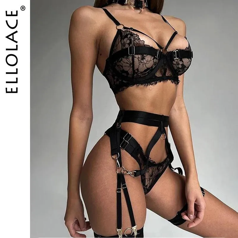 Camis Ellolace Fancy Lingerie Lace Fine Underwear Bra Kit Push Up Floral Intimate See Through Seamless Delicate Exotic Sets