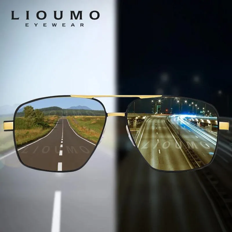 サングラスlioumo hight quality square men's sunglasses偏光フォトクロミックメガネ