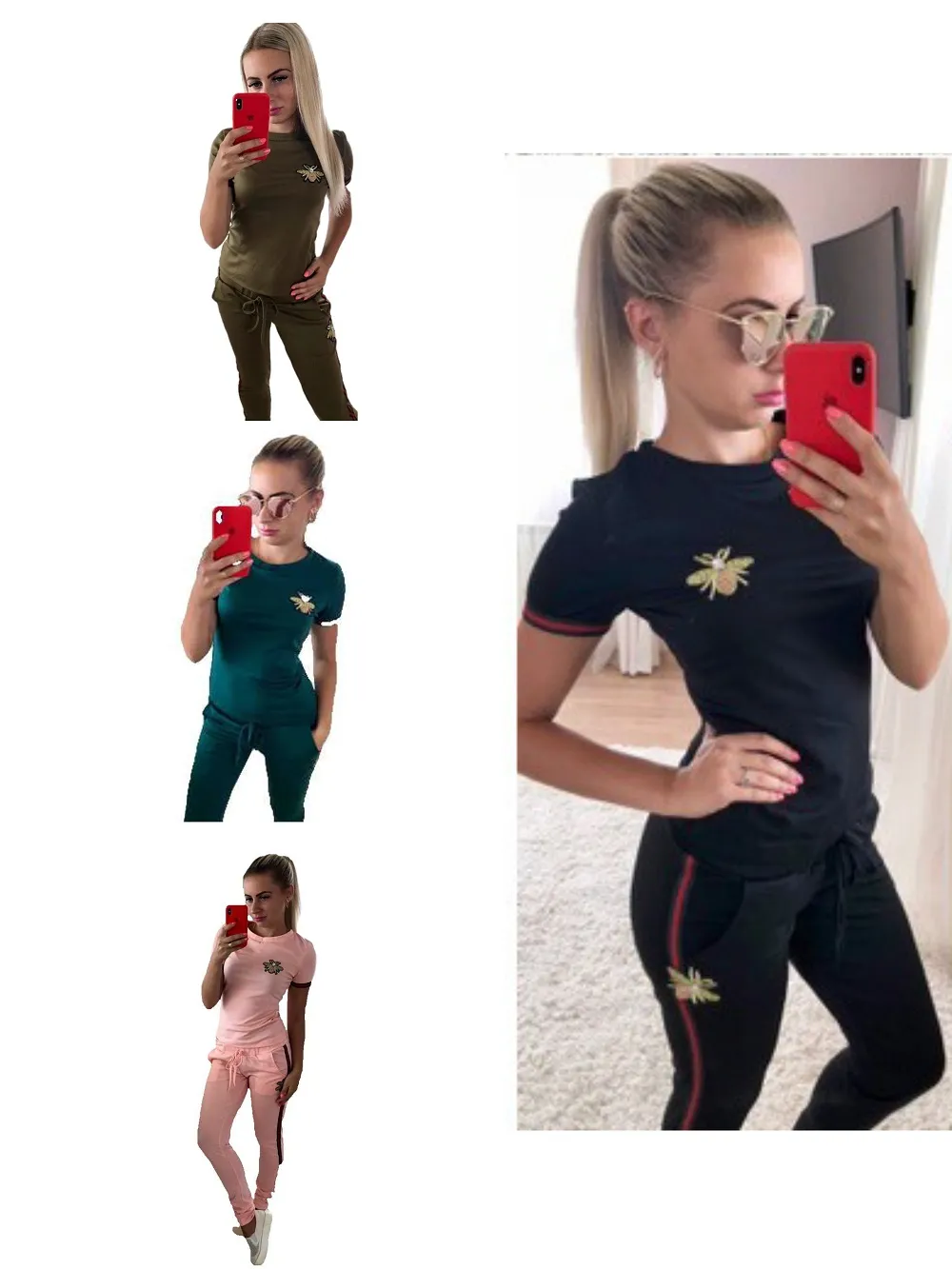 Kvinnor Två stycken Set Bee Fashion Pencil Print Pant Suit Jogging Sweatpants Sporting Tracksuit Casual Clothing Flera färgutkläder