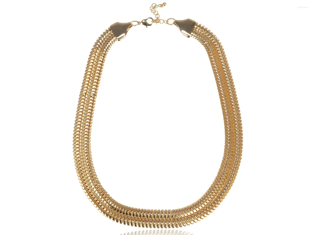 Kedjor Womens Golden Metal Tone Länkad ihålig dubbelkedja Justerbart flerlager Urban Venetian Chunky uttalande halsband