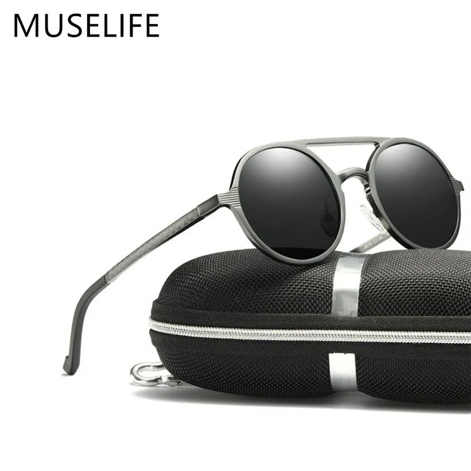 MUSELIFE marca alluminio magnesio occhiali da sole polarizzati occhiali da sole da uomo rotondi guida occhiali punk ombra Oculus masculino Y2225J