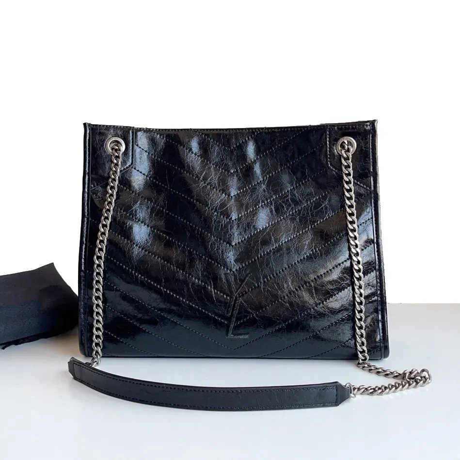 Luxys Cadena de plata de la mujer Niki Bolsa de compras Fashion Bag Bag Bag Bags Bolsos de cuero REAL LADY ENCENDIDO FIN DE TIEMPO Crossbody Bolsas Pochette Pochette