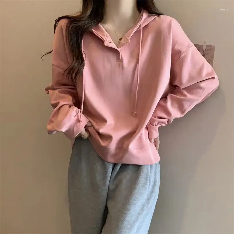 Sweats à capuche pour femmes Femmes Sweet Sporty Chic Lâche All-Match Quotidien Élégant Style Coréen Solid Girlish Tender Ins Automne Personnalité Stydents