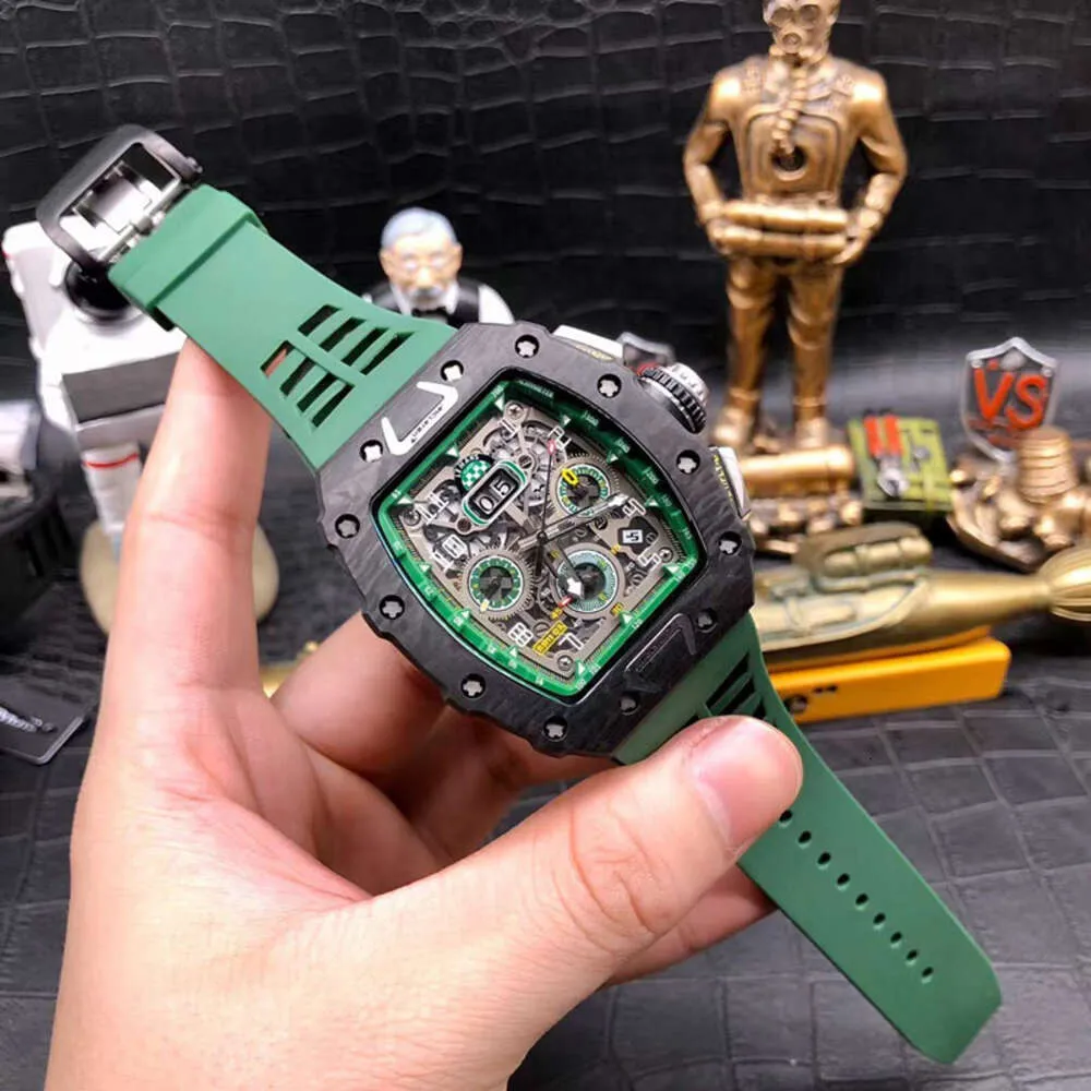 R i c h a r mens superclone aaa orologi meccanici di marca rm11-03 DP4K cronografo gmt in fibra di carbonio dail orologi da polso Superficie a specchio in zaffiro antigraffio