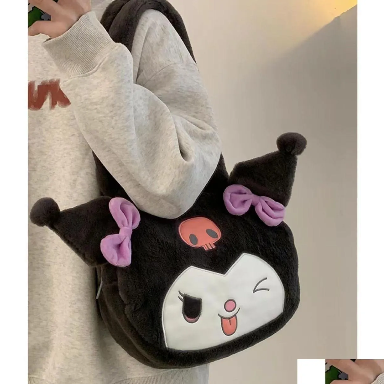 Handtaschen Kawaii Schwarz Lila Weiß Big Eye P Shoder Bag Mädchen Niedlich Weiche Accessoires Reißverschluss Mädchen Geburtstagsgeschenk Kapazität Drop Lieferung B DH5A2