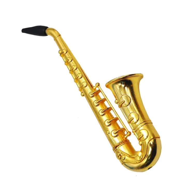 Fácil de usar metal saxofone em forma de tubo de tabaco cigarro tubos de fumo cor ouro limpadores boca dicas sniff2358026