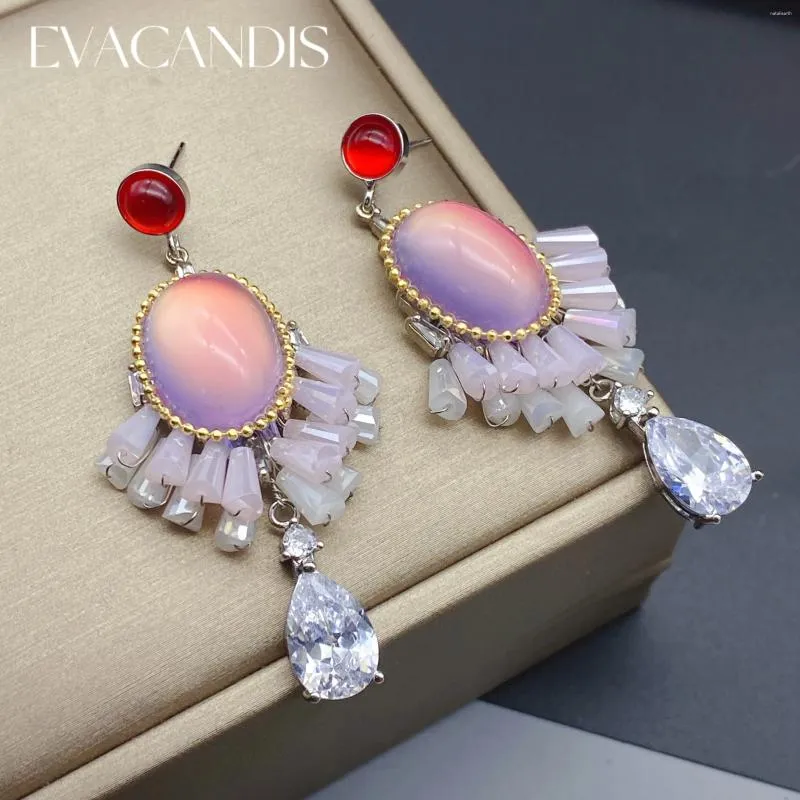 Stud Stud Pendientes Evacandis Hecho a mano Lujo Rosa Cristal Zircon Eardrop Joya Vintage Cobre Chapado Real Oro S925 Plata Pendiente de aguja FVIJ