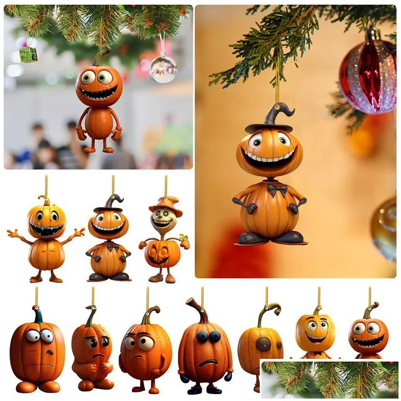 Juldekorationer pumpa akrylhängen tacksägelse halloween träd hängande hänge höst höst hem ornament dropp leverans dhuk6
