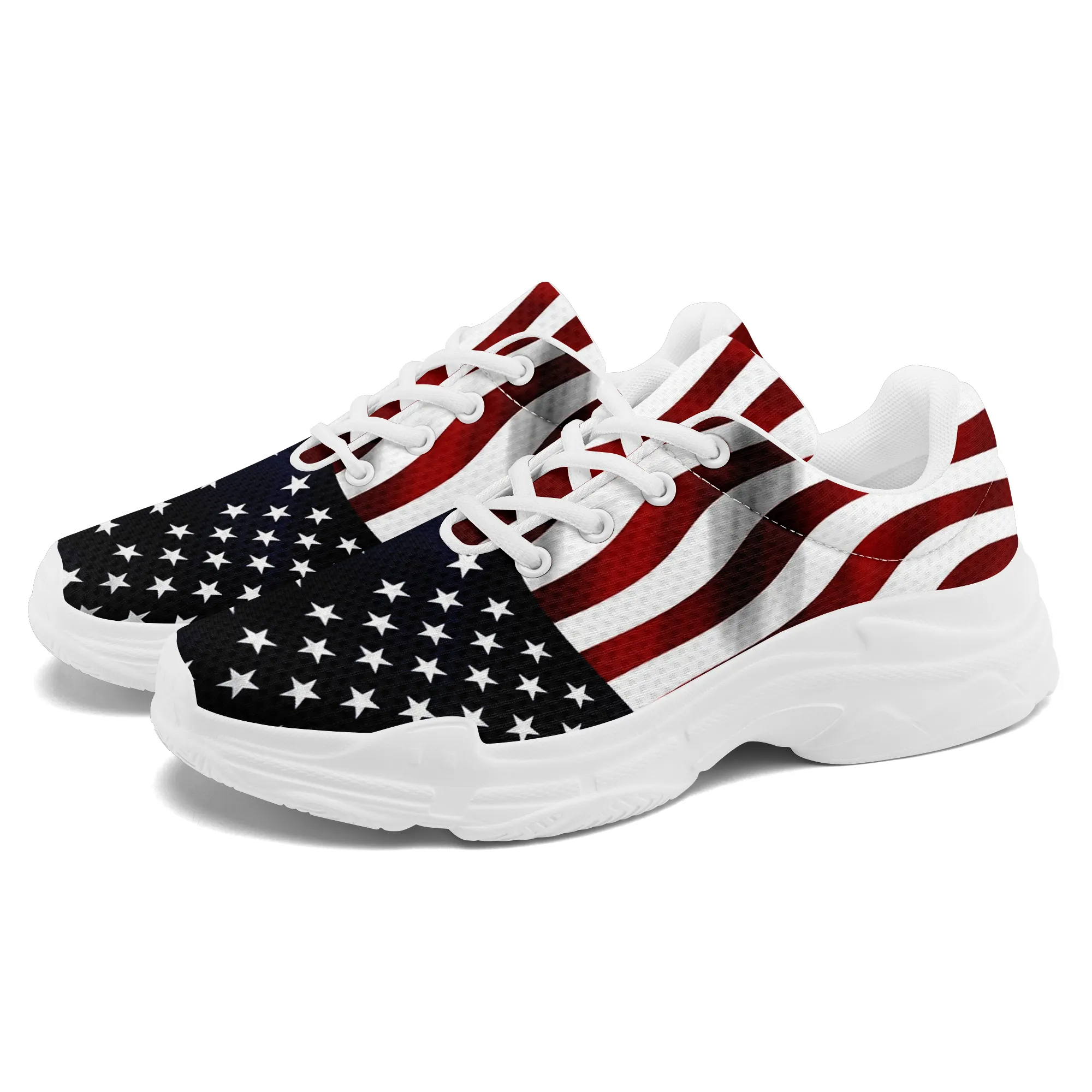 CoolCustomize Custom America Flag unisex Light Weight Sneaker Personlig usa flagga Lace Up Platform Men skor unika patriotiska springande vandringskvinnor skor