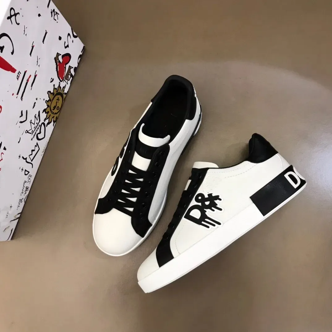 Mode luxe designer herenschoenen d letter gedrukt casual heren sneakers schoenen platte veters zwart wit ontwerpers sneaker trainers schoenen heren met doos