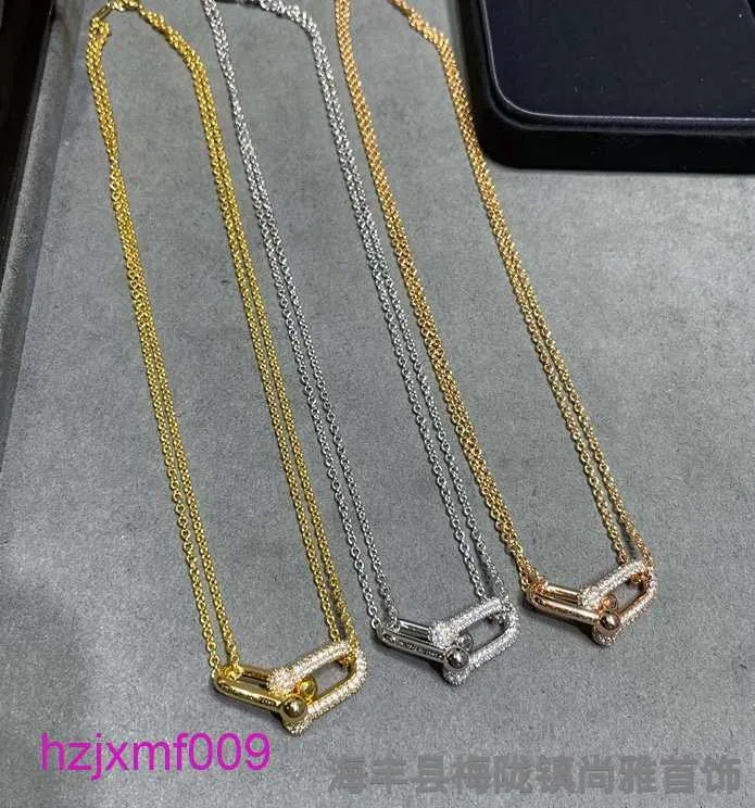 W9nk Designer Tiffanyset Collane con ciondolo Versione alta t Famiglia Doppio anello Collana con semi di diamanti Femmina Fibbia a ferro di cavallo Doppio strato Catena di clavicola Sta