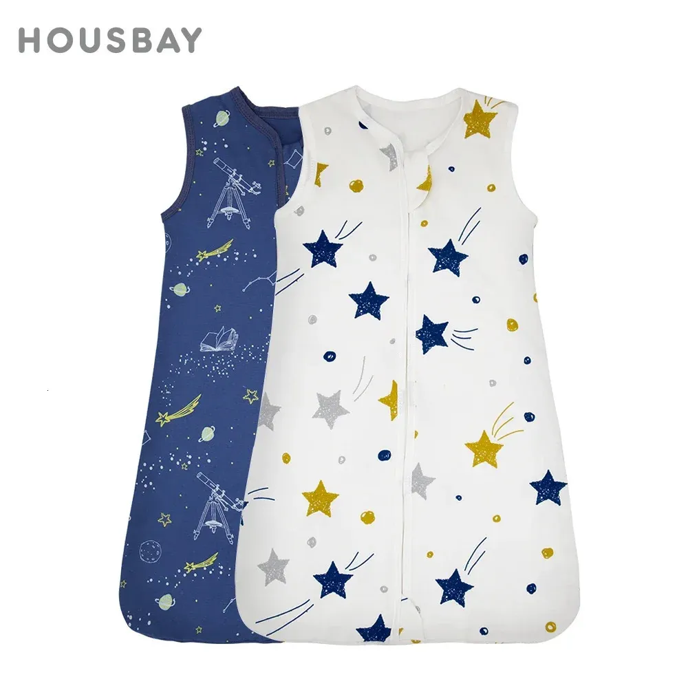 Saco de dormir para bebé, saco de dormir fino de verano para bebé, ropa de dormir para niños, manta antipatadas, 3-18 meses, estampado de dibujos animados de cielo de estrellas, 100% algodón 240108