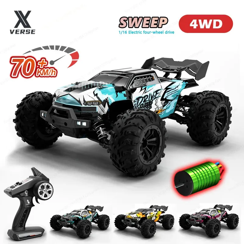 1/16 Brushless RC Car Off Road 4x4 Alta Velocidade 70KmH 24G Controle Remoto com LED Drift Monster Truck Brinquedos para Adultos Crianças 240106