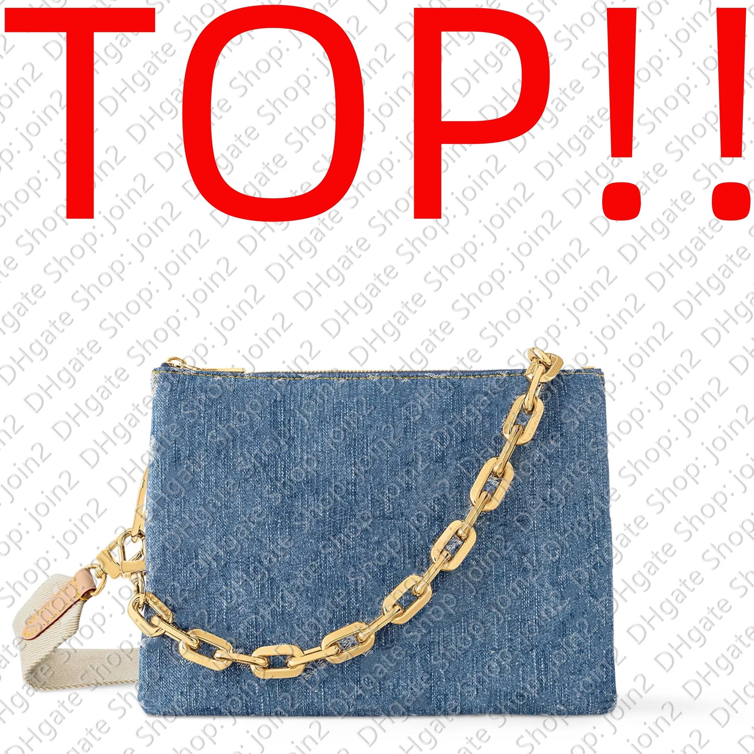 HAUT à bandoulière en denim.M24564 COUSSIN PM MM Designer Sac à main Sac à main Hobo Satchel Embrayage Soirée Baguette Seau Fourre-tout Pochette Sac à bandoulière Pochette Accessoires Trunk