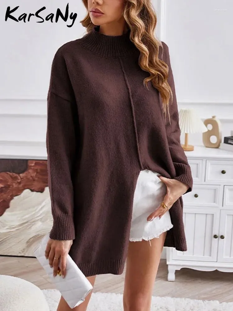 Casual Dresses Karsany Gray Spring Short For Women Korean Winter Turtleneck Sticked Split Dress Coffee Clothings