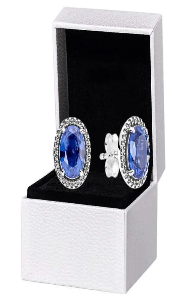 Orecchini a bottone Halo con dichiarazione blu graziose donne Autentico argento sterling 925 Scatola originale per set di orecchini di gioielli da sposa4738592
