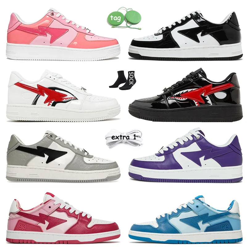 Top Quality Fashion Designer Women Mens A Bathing ApeBapeSK8 Sta Shoes Patent Leather White Black Panda Pink Platform Sneakers Runners Sports Trainers Size 36-45