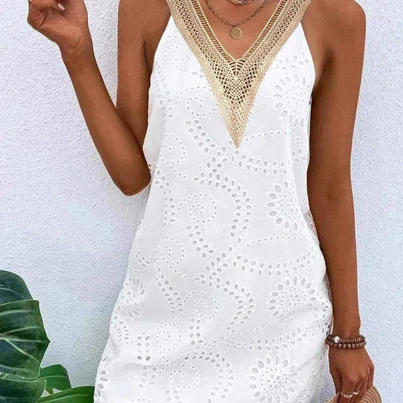 Casual Simplicity Solid Lace V Neck Beach Dress Dresses Casual Simplicity Solid Lace V Neck Beach Dress Dresses
