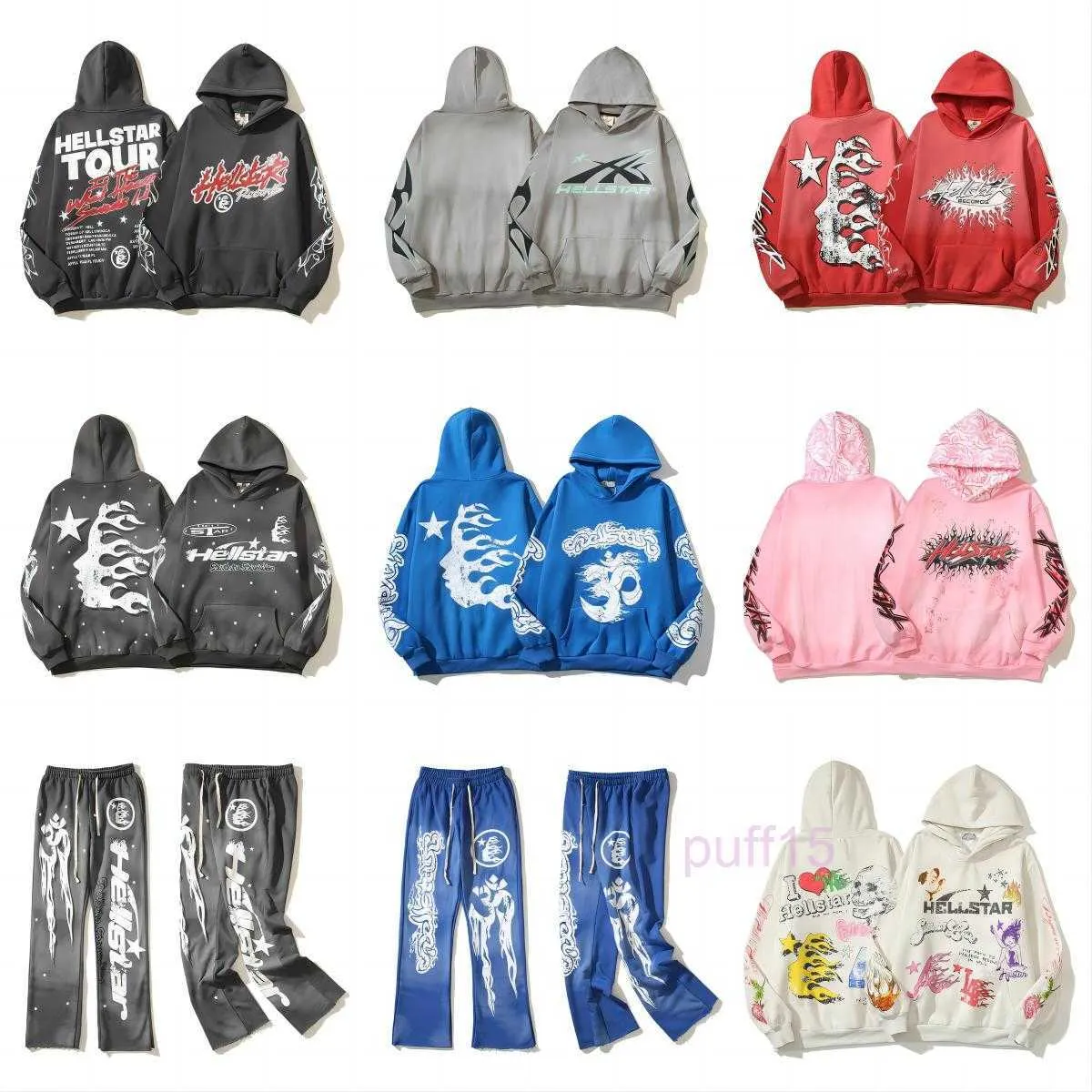 Projektant z kapturem Hellstar Pullover dla mężczyzn i kobiet ulicy Hip Hop długie rękawy Set Bluza Retro Alphabet Print High Hell Star Grey Blue Bluzy 8jtn