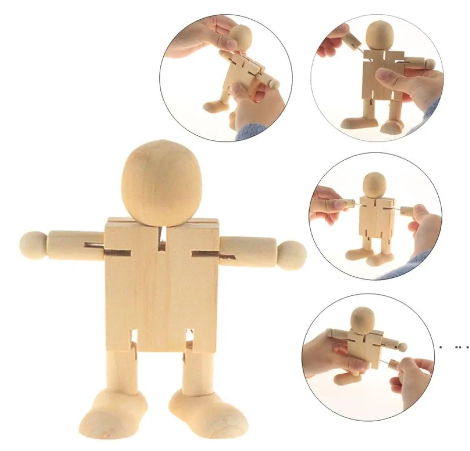 ペグ人形の手足運動可能な木製ロボットおもちゃwood diy diy handmade white mubryo puppet for Children039s PaintingDWF68596010099