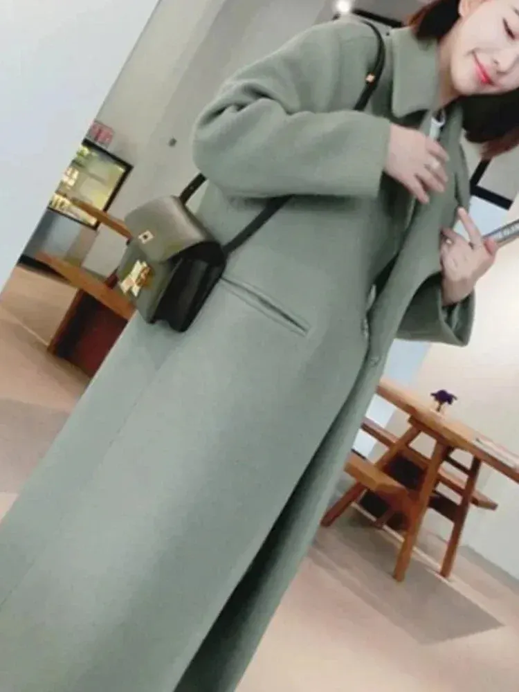 Women's Mid Length Coat Thin Style Wool Windbreaker Spring Autumn Jacket Knee Length Fashion Warm and Elegant Style Coat 240108