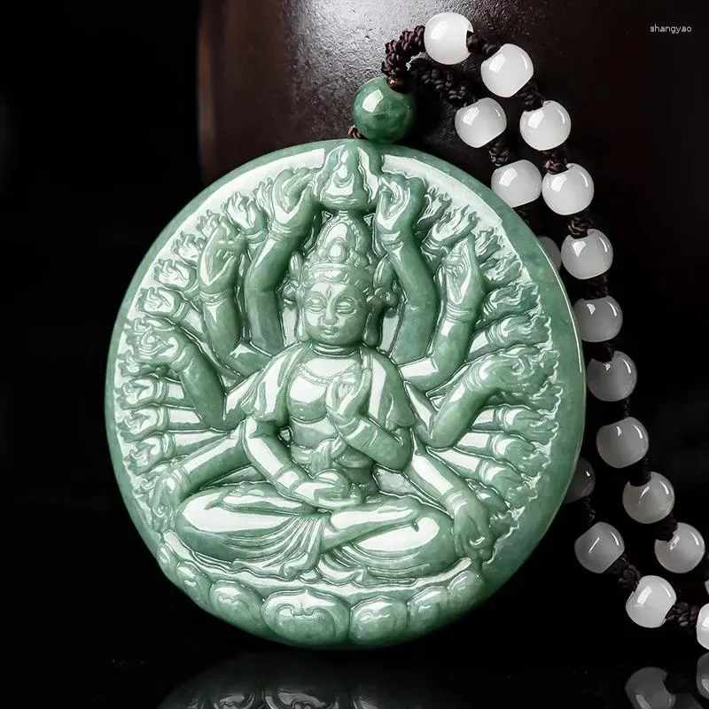 Hänge halsband naturliga jade tusenhand kwan-yin för man och kvinnor fengshui geomantiska guanyin amulet talisman symboliserar säkerhet