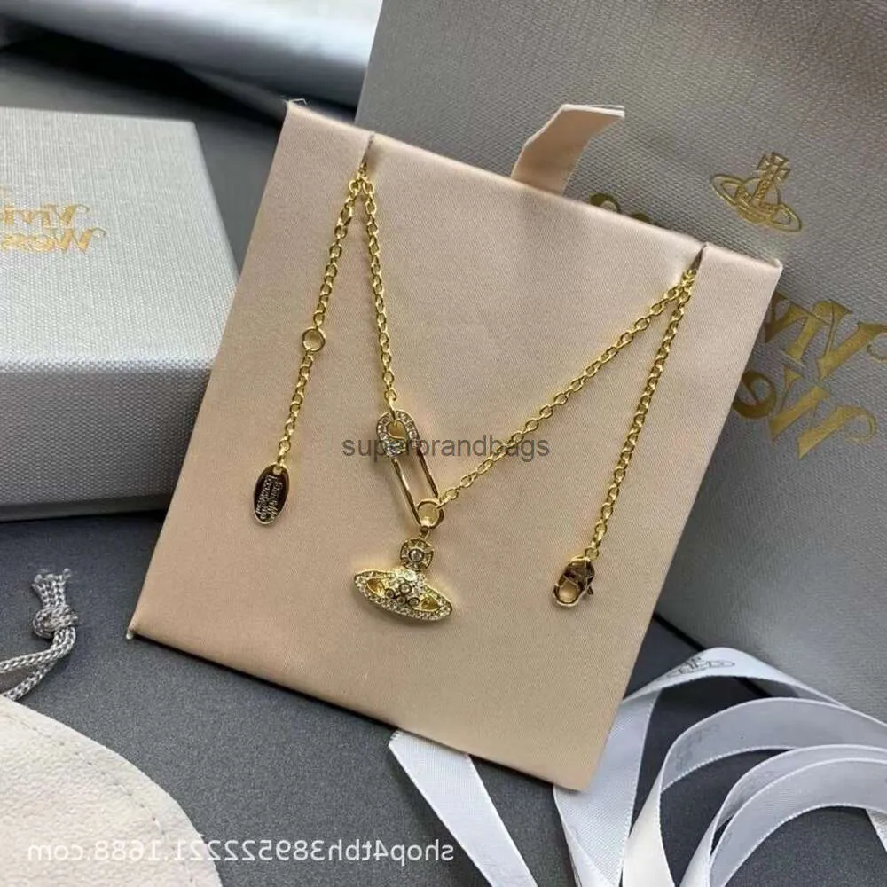 Designers jewels Vivienne High version Western Empress Dowager Pinch Planet Necklace niche design Saturn Korean version paper clip collarbone chain NANA same styl