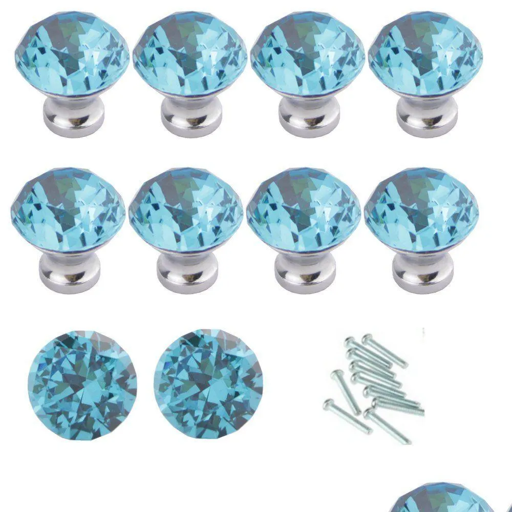 Handles Pulls 10Pcs/Set Blue Diamond Shape Crystal Glass Cabinet Knob Cupboard Der Handle/ For Kitchen And Bathroom Cabinets Drop Ot5Ui