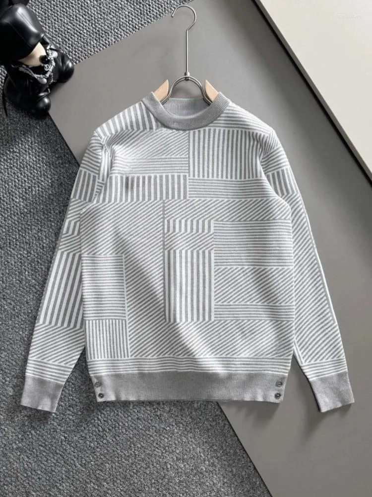 Män tröjor tröja pullover fashoin märke kausal ull kappa lyx randig grå design långärmad kvinnor