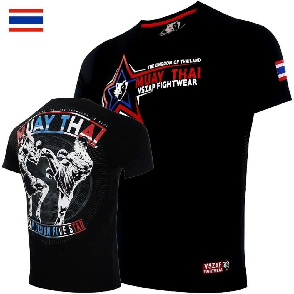 Vszap Muay Thai Fight Sports Pure Cotton Fighting T-shirt Tävling Fiess Training MMA Duel Kick Combat Clothes